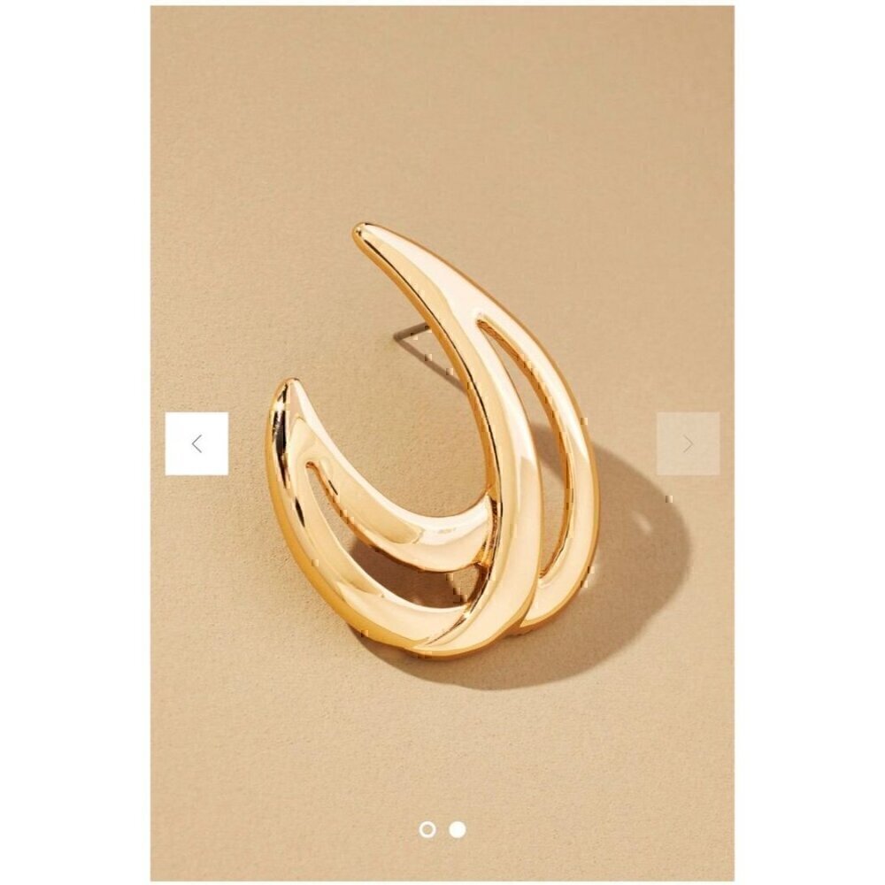 Anthropologie Gold-Tone Sculpted Hoop Earrings, C-SHAPE, GOLD TONE